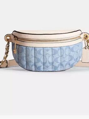 Coach Light Blue Denim and Cream Leather Crossbody Belt Bag